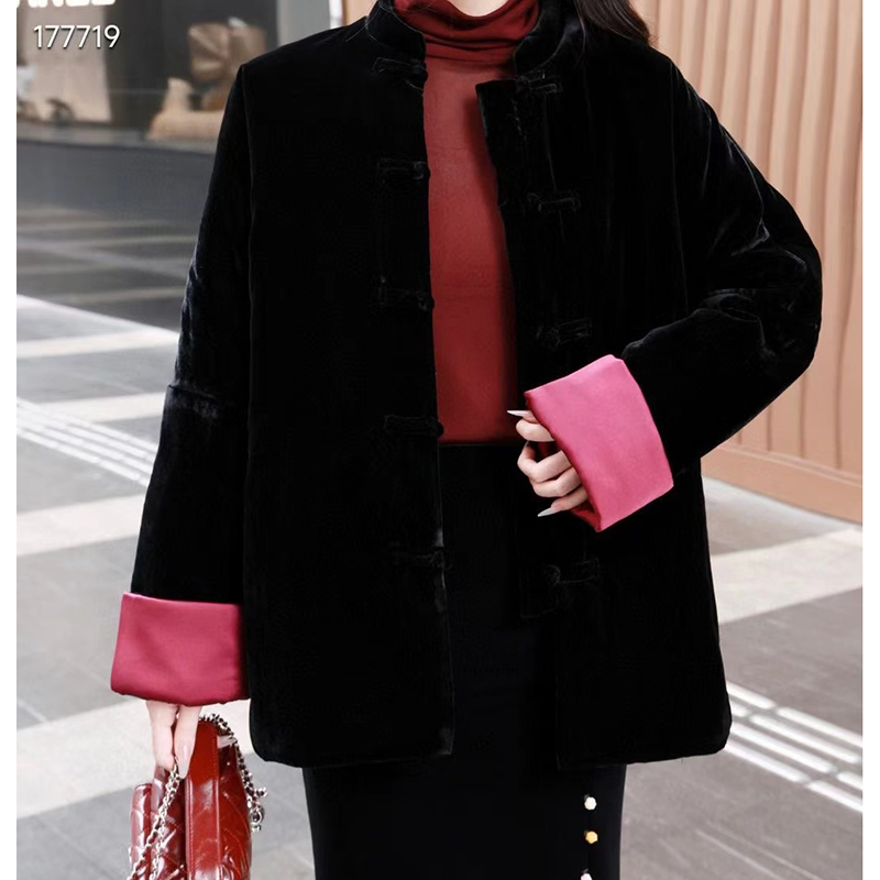 WW2345真丝桑蚕丝丝绒长袖新中式国风加厚上衣秋冬