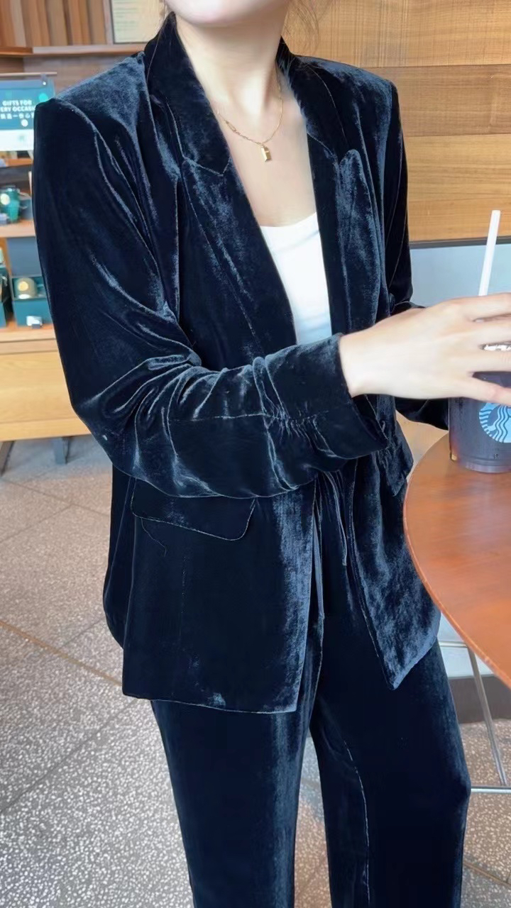 GZ3160桑蚕丝真丝丝绒气质百搭西装