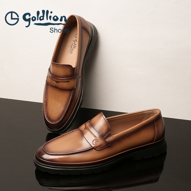 金利来男鞋早秋商务休闲擦色圆头乐福鞋时尚轻奢软底软面一脚蹬鞋