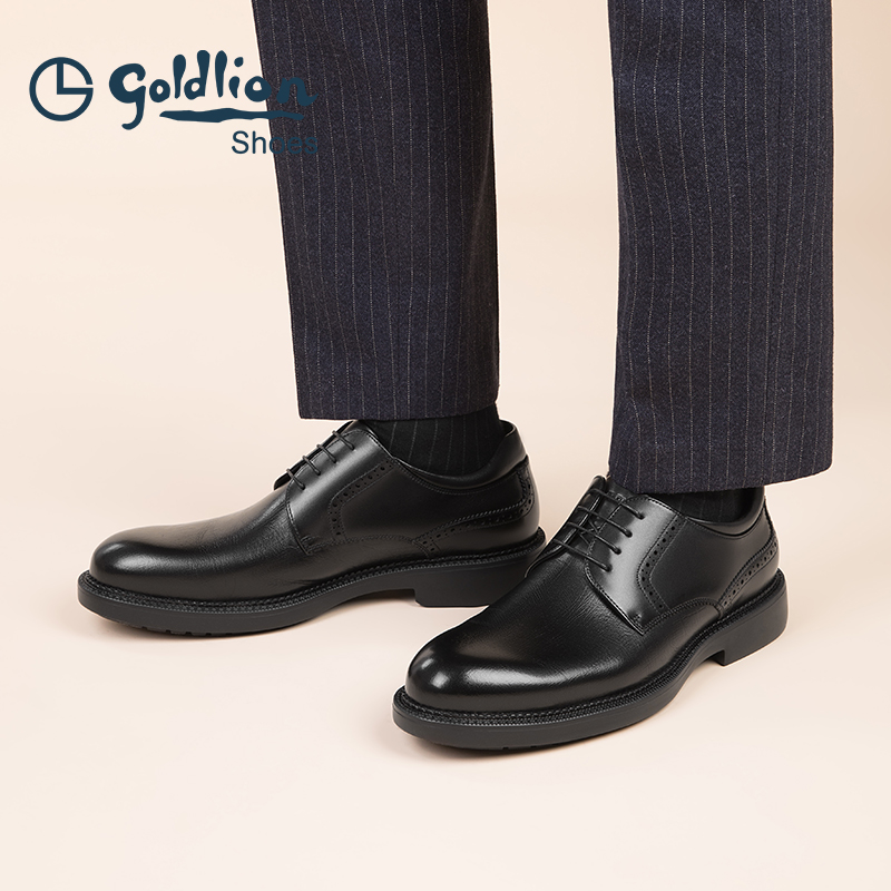 金利来男鞋新款时尚商务正装擦色系带软皮轻底舒适防滑德比鞋婚鞋