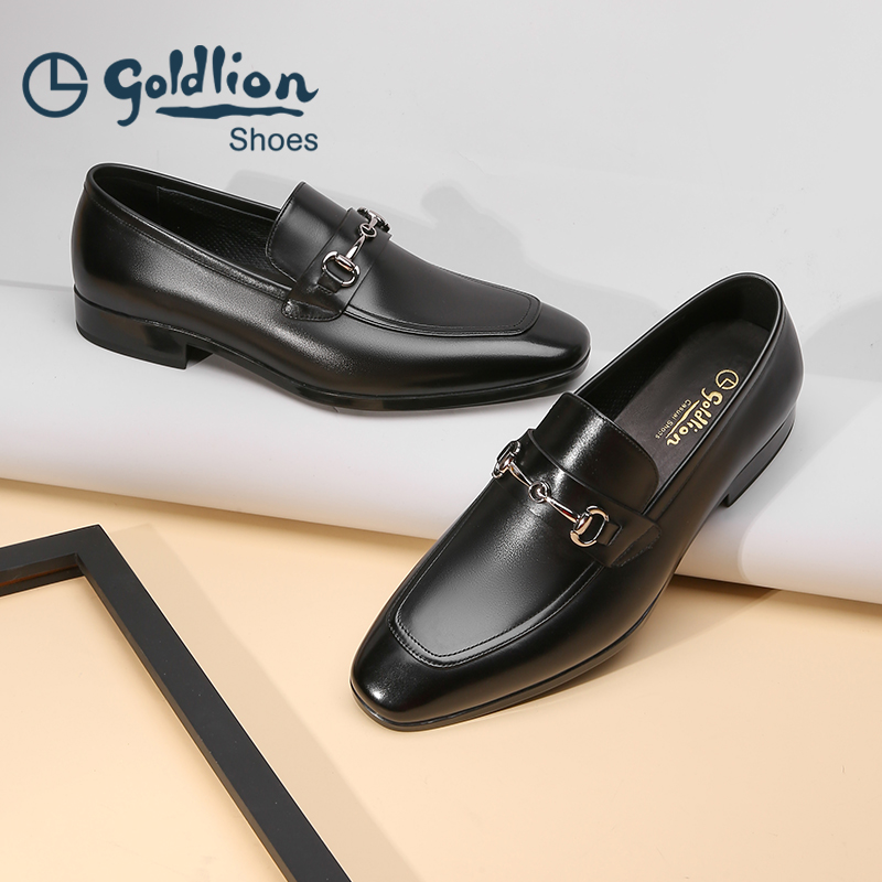 金利来男鞋早秋新款时尚马衔扣真皮乐福鞋男士软底软面方头一脚蹬