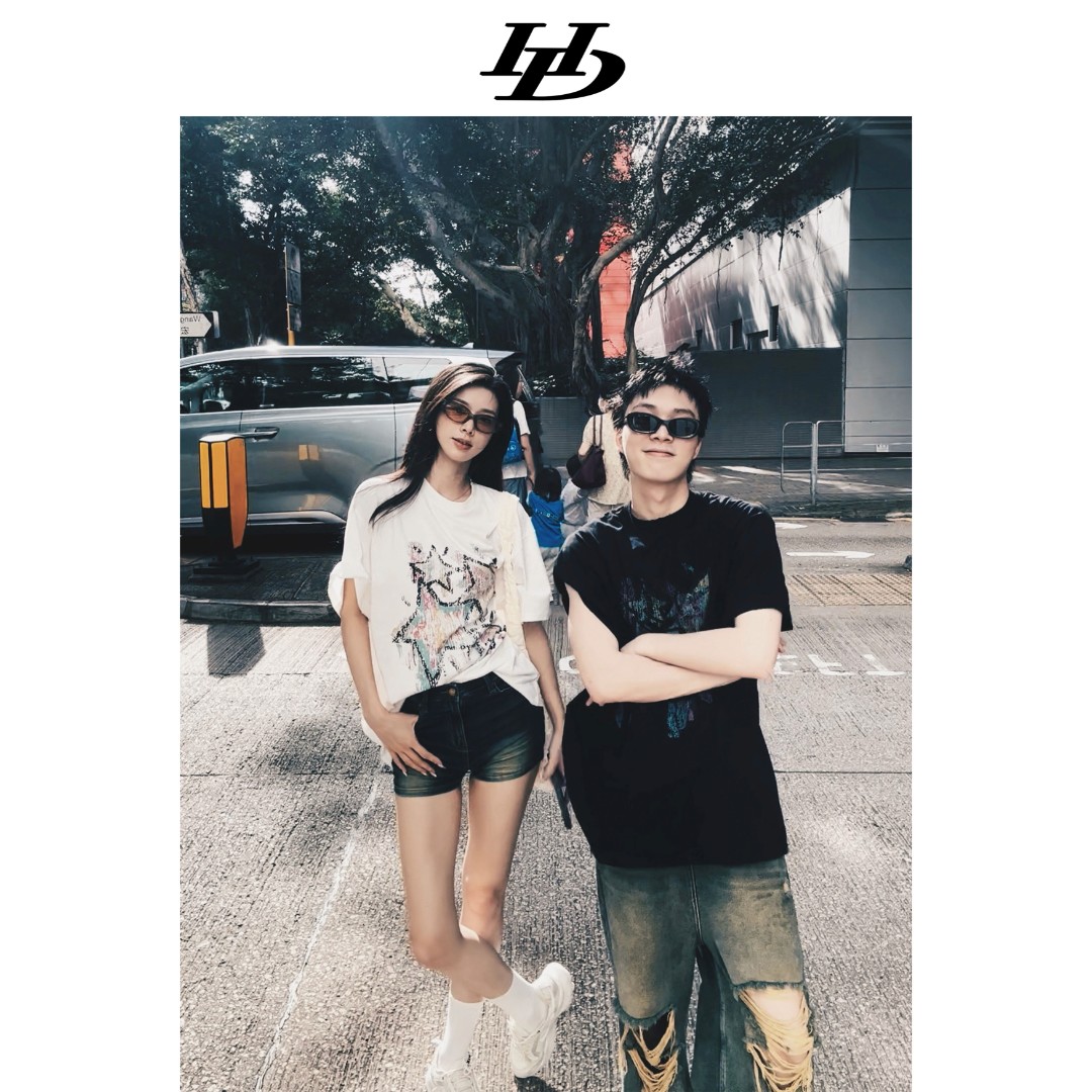 HD CHINA板板酱同款春夏原创设计定制面料五角星T恤男装 宽松