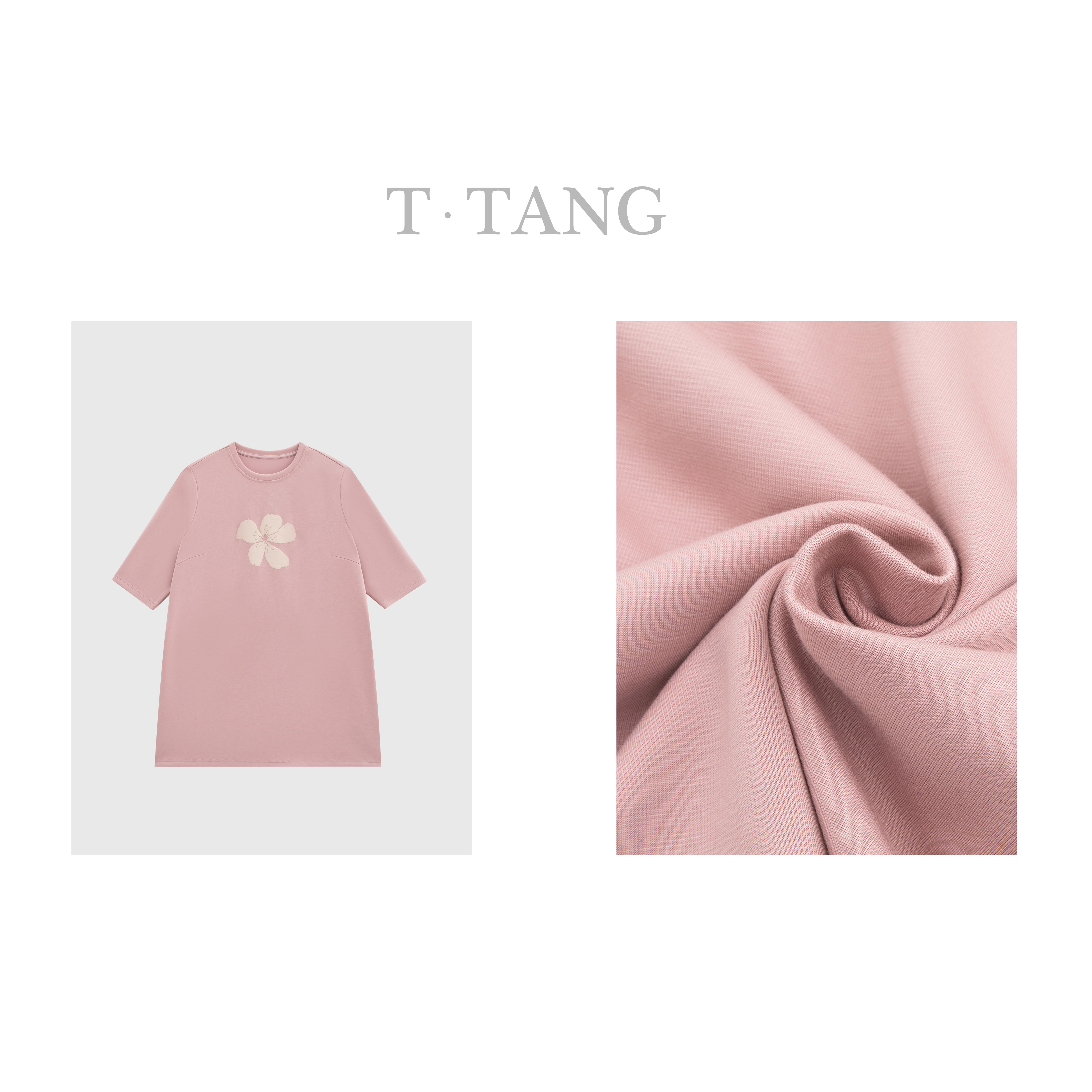 FL夏季300g高密竖纹铜氨丝（小花是绒面发泡工艺印花）T恤【6310】