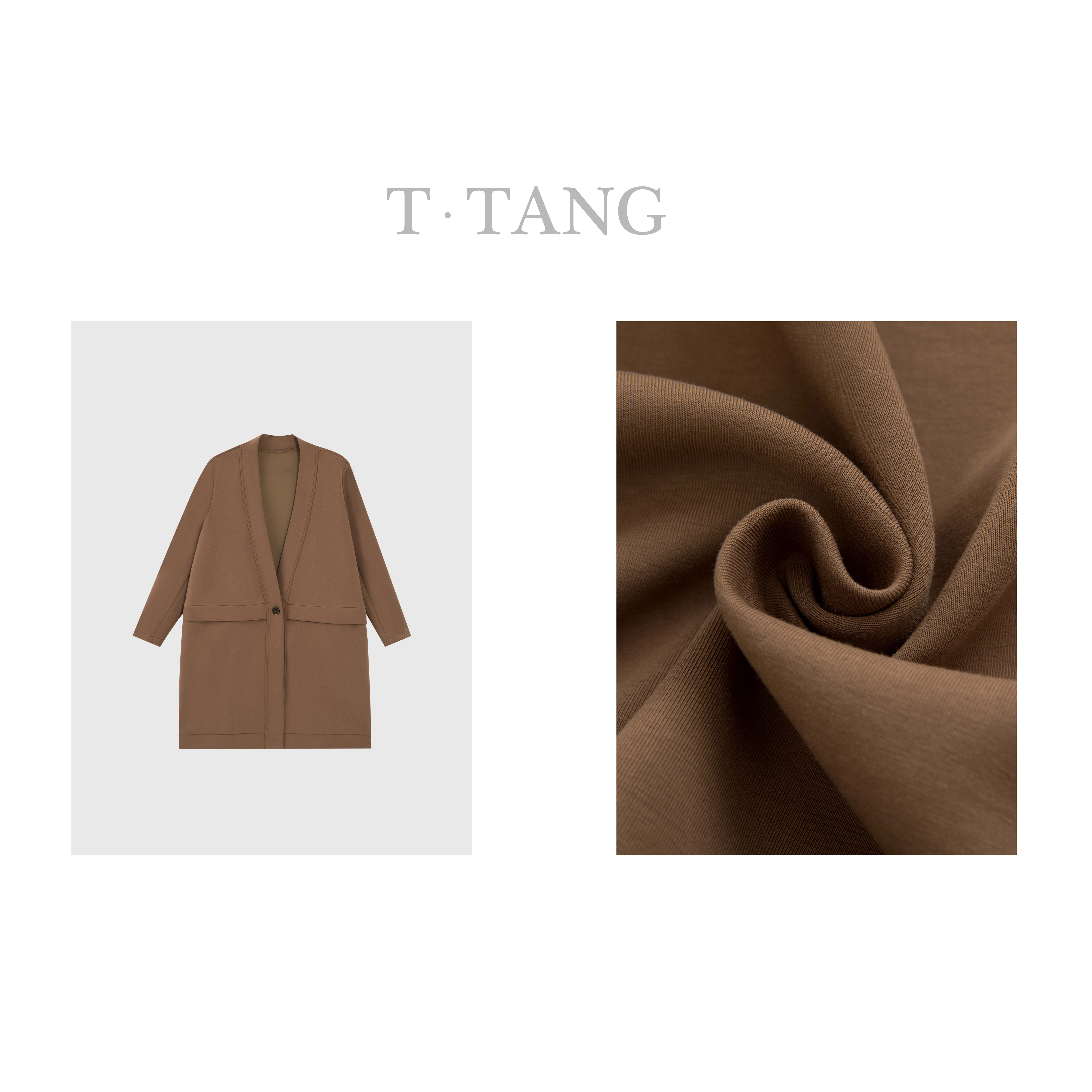 FL早秋380g水柔棉空气层气质休闲宽松中长款大V领单扣开衫【6598】