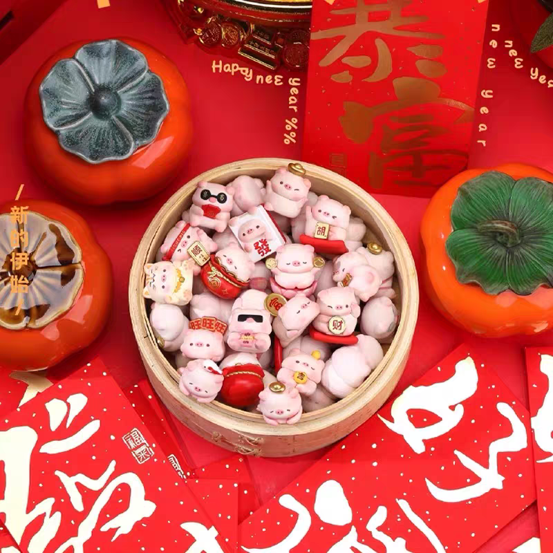 【现拆】植绒新年礼品招财宝运猪猪萌粒磁性礼品饰品摆件