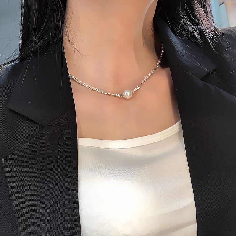 91037纯銀同款（清沧）轻奢碎子单珠ins小众项链首饰