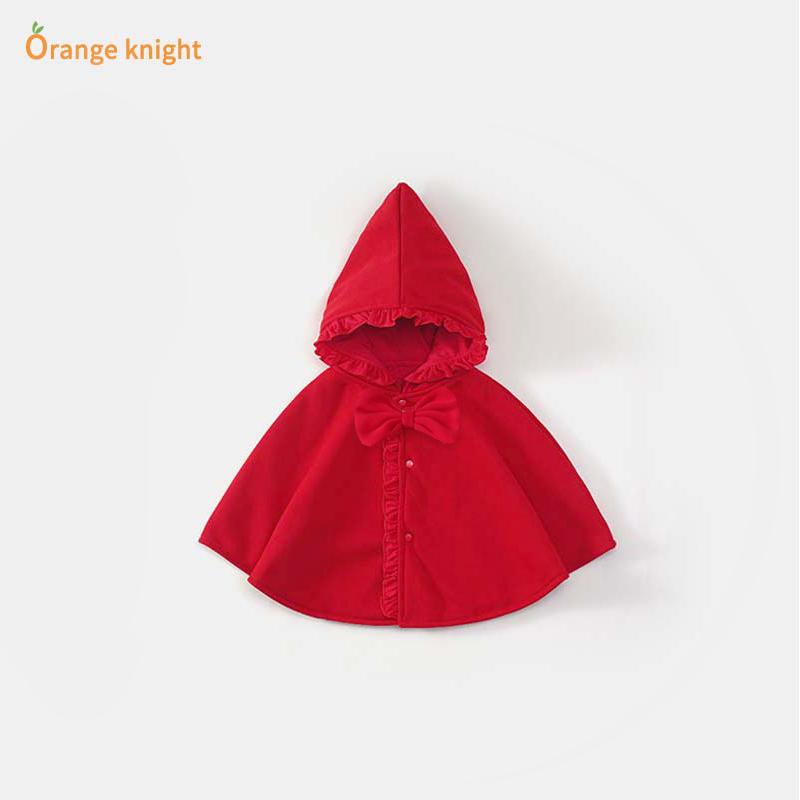 婴儿披风斗篷秋冬外出红色女宝宝公主百日衣服喜庆过年小披肩满月