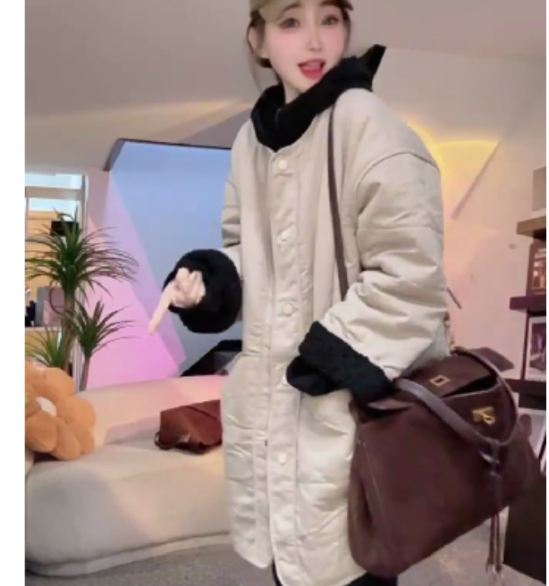 2024冬季新款时尚女装网红高级感韩版长款棉服外套淘气