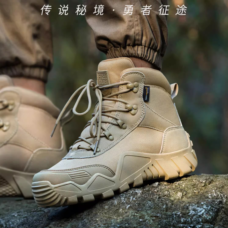 户外中帮沙漠靴男沙色防水耐磨防滑减震秋冬款