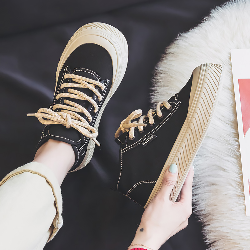 人本加绒帆布鞋女2024秋冬新款保暖高帮鞋学生ins韩版休闲棉鞋