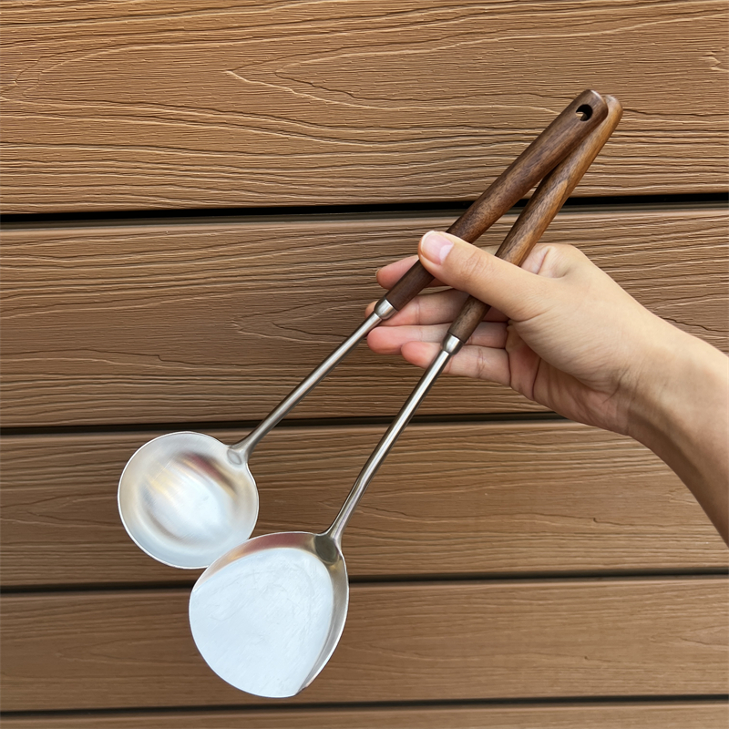 304不锈钢日韩式料理勺迷你拉面汤勺木柄火锅勺子盛汤勺锅铲炒菜