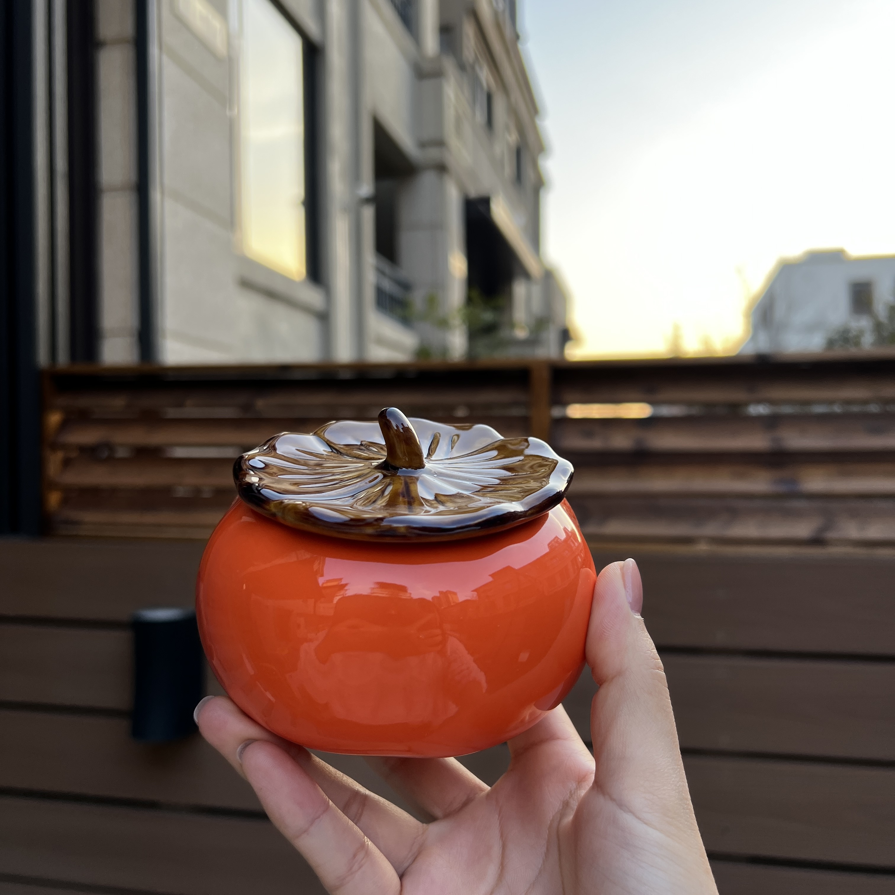 柿柿如意创意陶瓷炖盅蒸蛋碗辅食碗带盖汤碗一人份茶叶罐