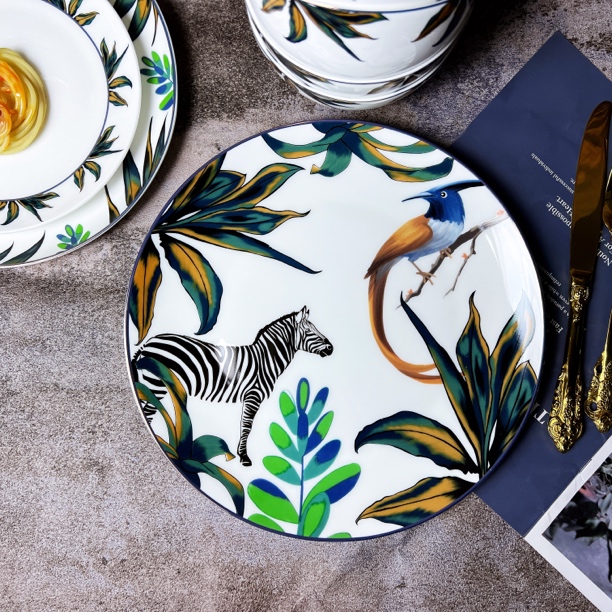 【高骨斑马盘】幸福鸟餐具10.5英寸盘子45%圆盘餐具浅盘 