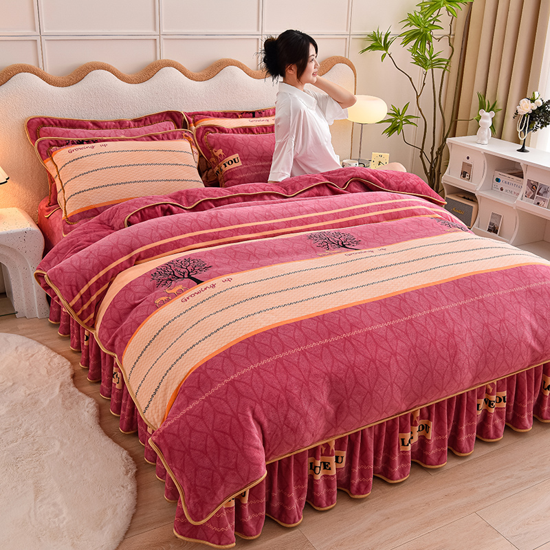 2025新款牛奶绒四件套加厚保暖双面加绒床裙款居家床品单双人被套