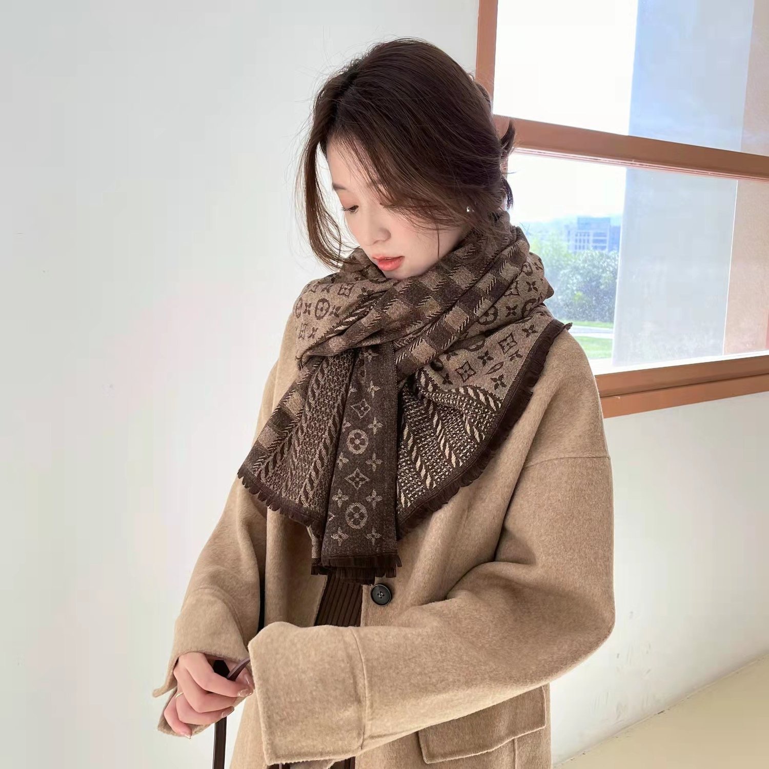 爆~绵羊毛围巾保暖围脖针织韩版双面复古百搭
