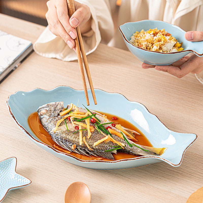 【年饭鱼盘盘子】ezicok釉下彩海洋2025创意新款蒸鱼盘陶瓷鱼盘鱼形
