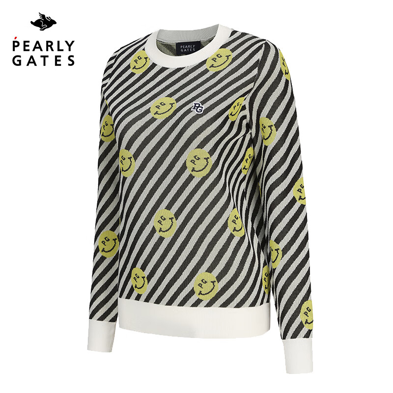 PEARLYGATES高尔夫女士服装秋冬PG长袖套头衫条纹拼色休闲女款