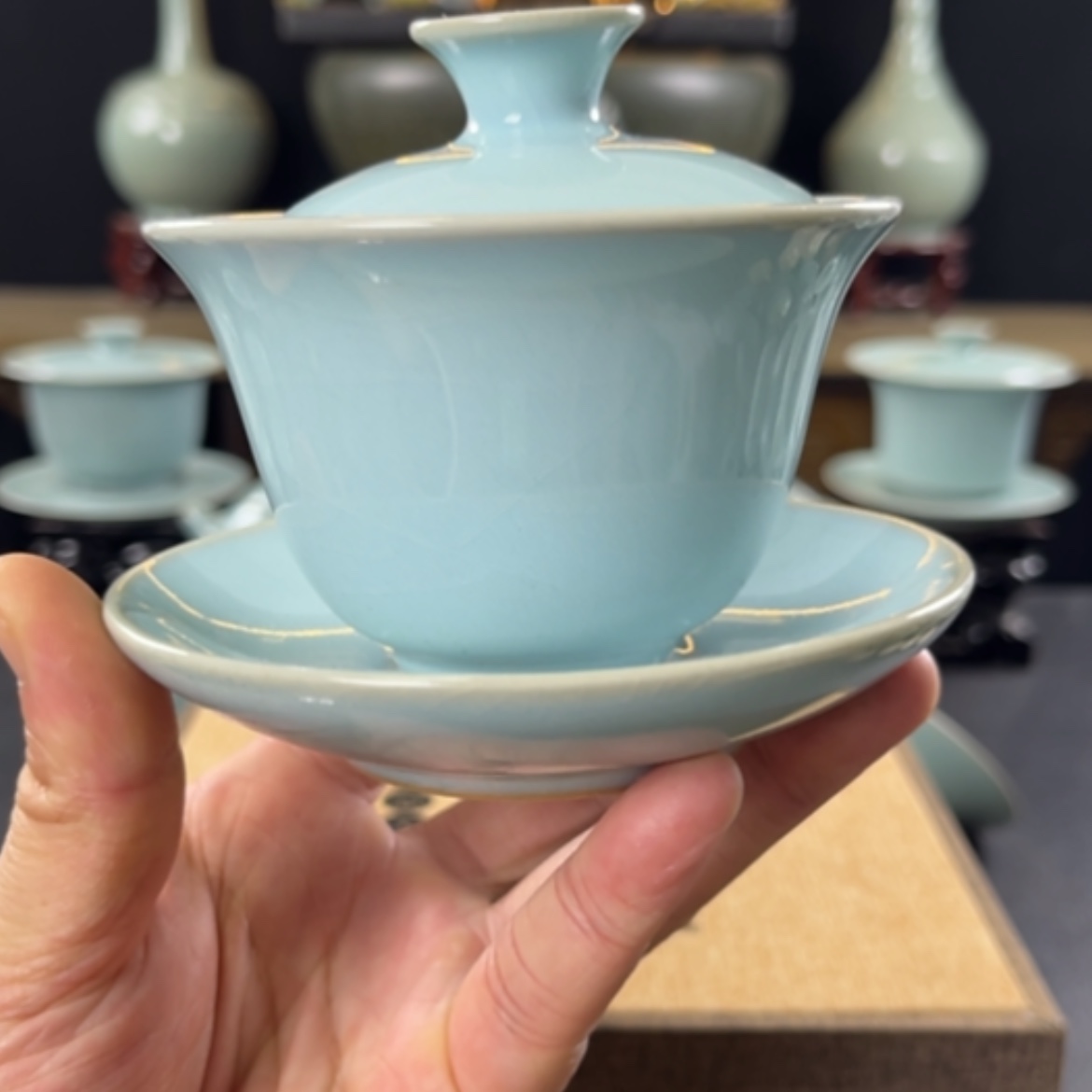【闪购商品】瓷杯天青元宝盖碗