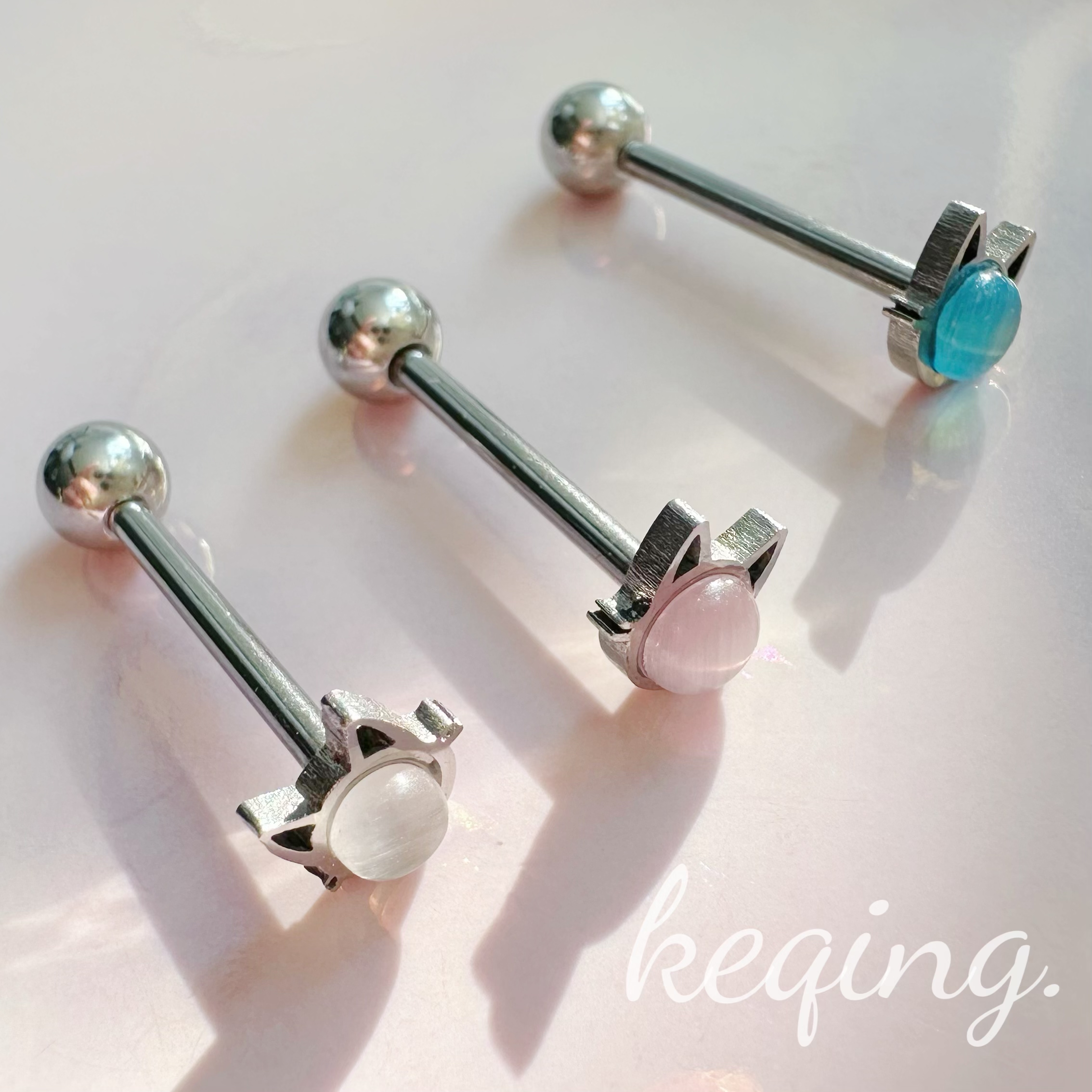 猫咪猫眼石舌钉天然石钛钢可爱可喝酒辣妹欧美穿刺饰品小众舌环