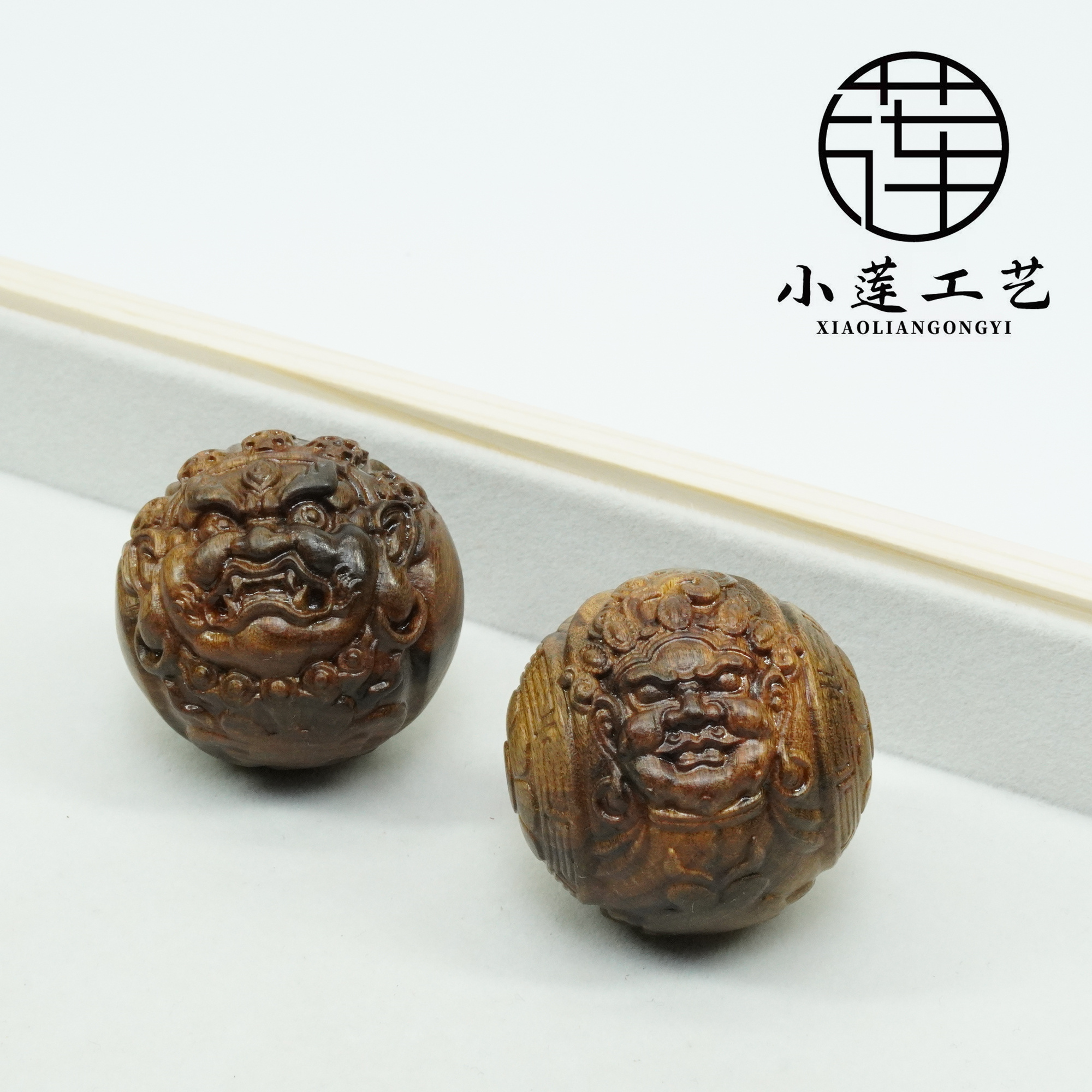 【黄财神·大黑天】黑柿木精雕刻工艺手把球@@HSM001
