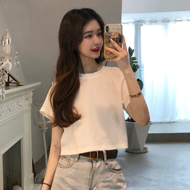 网红短袖宽松t恤女装夏季新款ins超火小心机露脐短款上衣7171