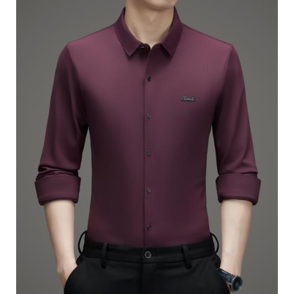 27-11山楂红加绒无痕秋冬保暖男士衬商务男高档抗皱弹力中年长袖