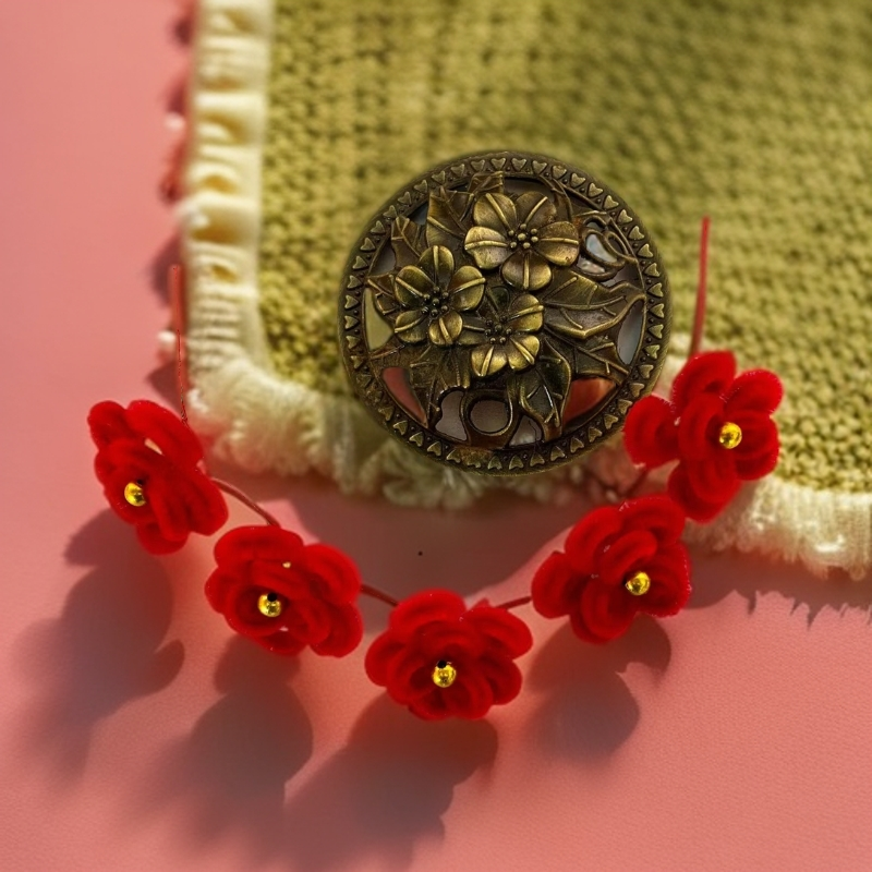 海棠花花围子/新款过年婆婆妈妈聚宝盆蚕丝红绒花纯手工制作