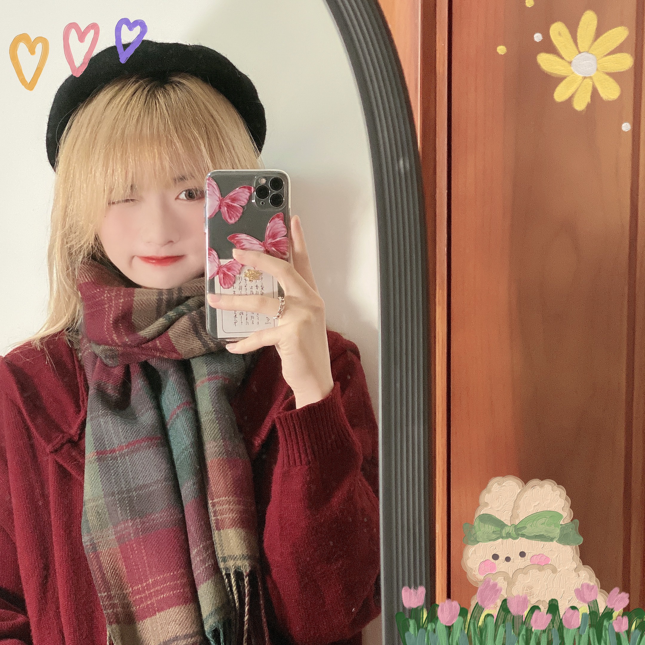 【售完即止】jk围脖校供感日系格子围巾不起球保暖防风学生红绿秋冬