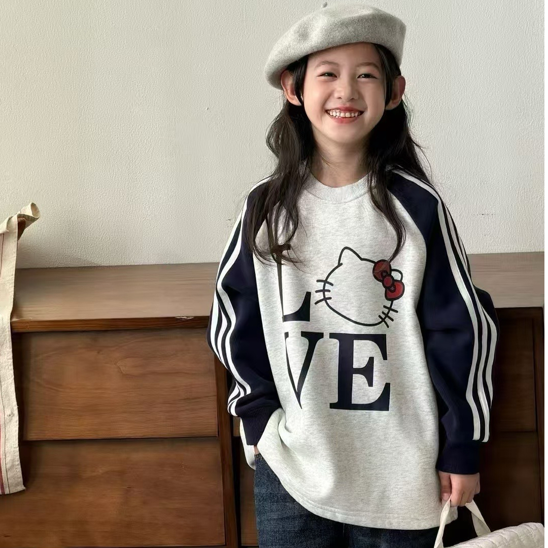 【苏舒童装】2024秋冬季新款kt猫插肩袖T恤女童字母套头卫衣11165
