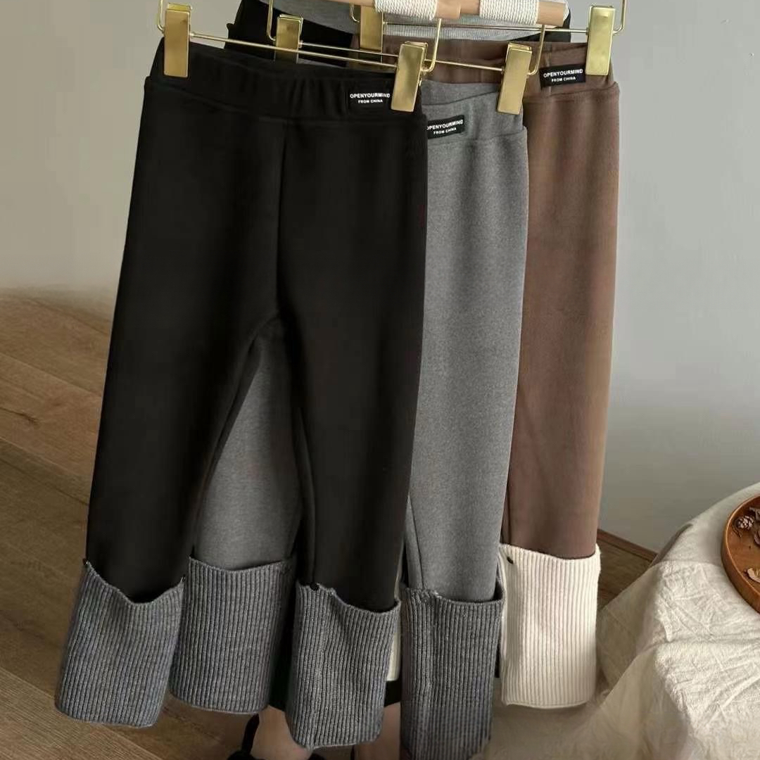 【苏舒童装】新品一体绒修身打底小脚裤秋冬儿童可脱卸弹力9073