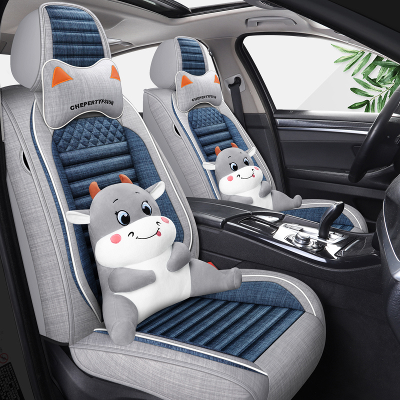 五座通用亚麻布艺卡通四季通用汽车坐垫棉麻舒适座套 车朋堂F36
