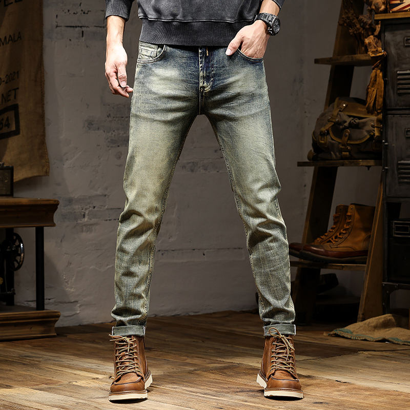 秋季新款复古牛仔裤男高端怀旧潮流牛仔裤百搭修身小直筒休闲