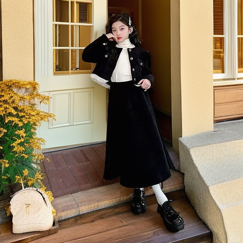 加绒套装儿童子秋冬款新款女童半身裙2024连衣秋装洋气公主裙大童