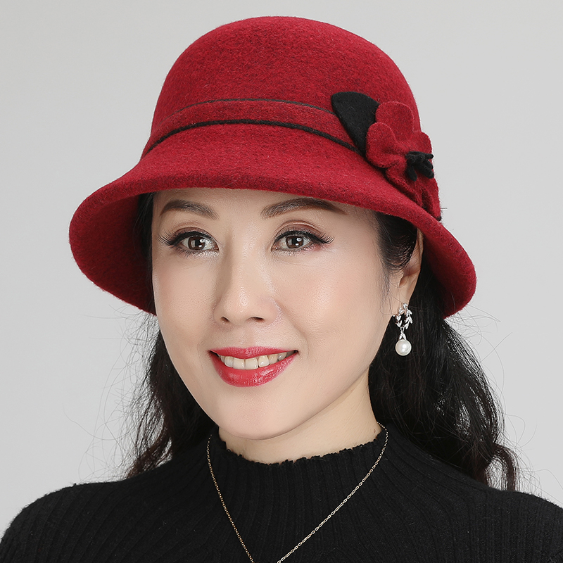 中老年毛呢帽子女冬奶奶显年轻妈妈帽子洋气老人老太太帽盆帽礼帽