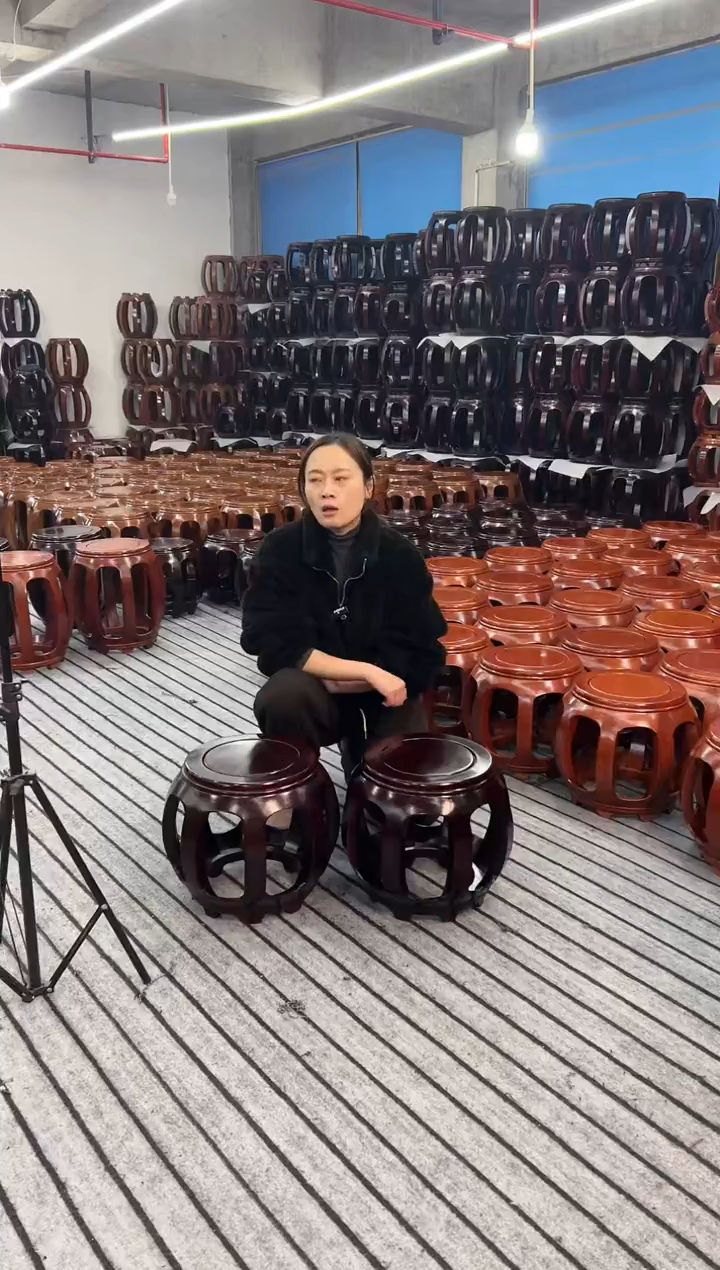 【闪购商品】花梨木类家具一对 金花梨酸枝色小号鼓凳 微瑕