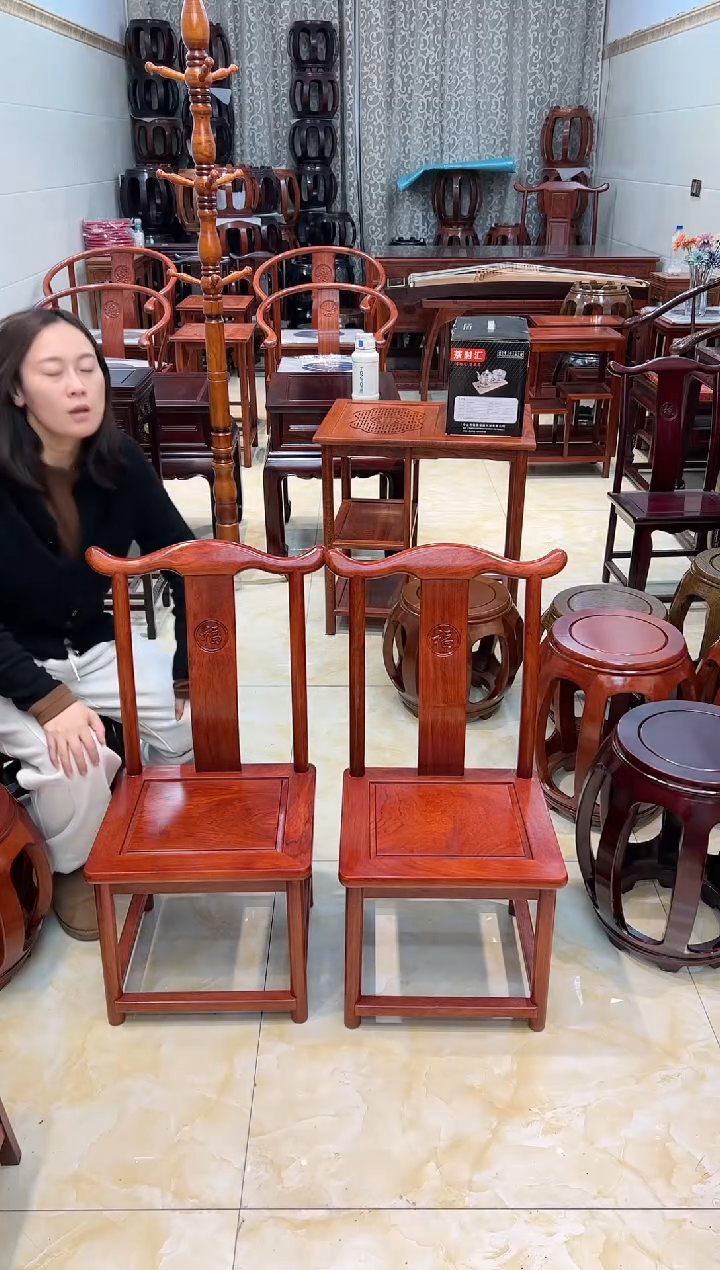 【闪购商品】花梨木类家具一对 小巴花 小官帽椅