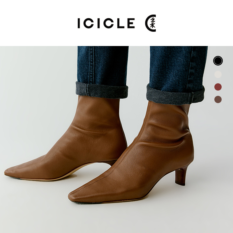 ICICLE之禾女装秋冬新款弹力羊皮革踝靴尖头时尚百搭时装女靴