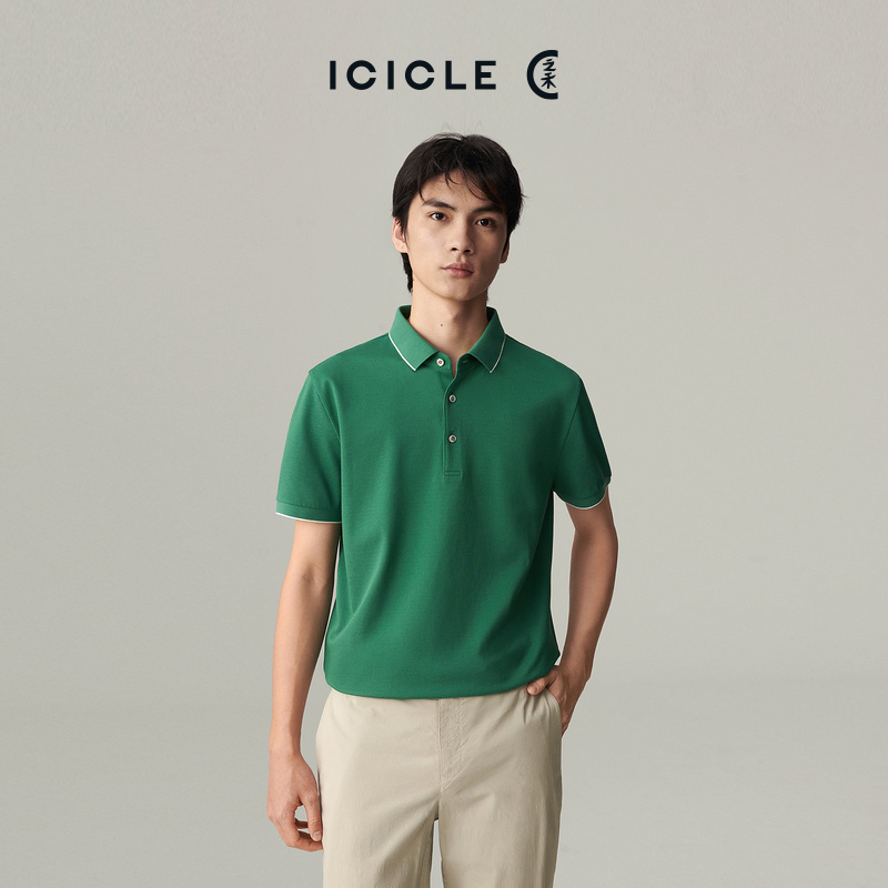 ICICLE之禾男装夏季全棉大珠地撞色饰边POLO
