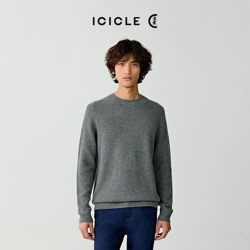 ICICLE之禾男装粗纺羊毛羊绒圆领肌理套头针织衫0668