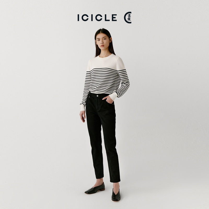 【之禾经典】ICICLE之禾女装土壤牛仔棉弹牛仔布休闲直筒牛仔裤0072