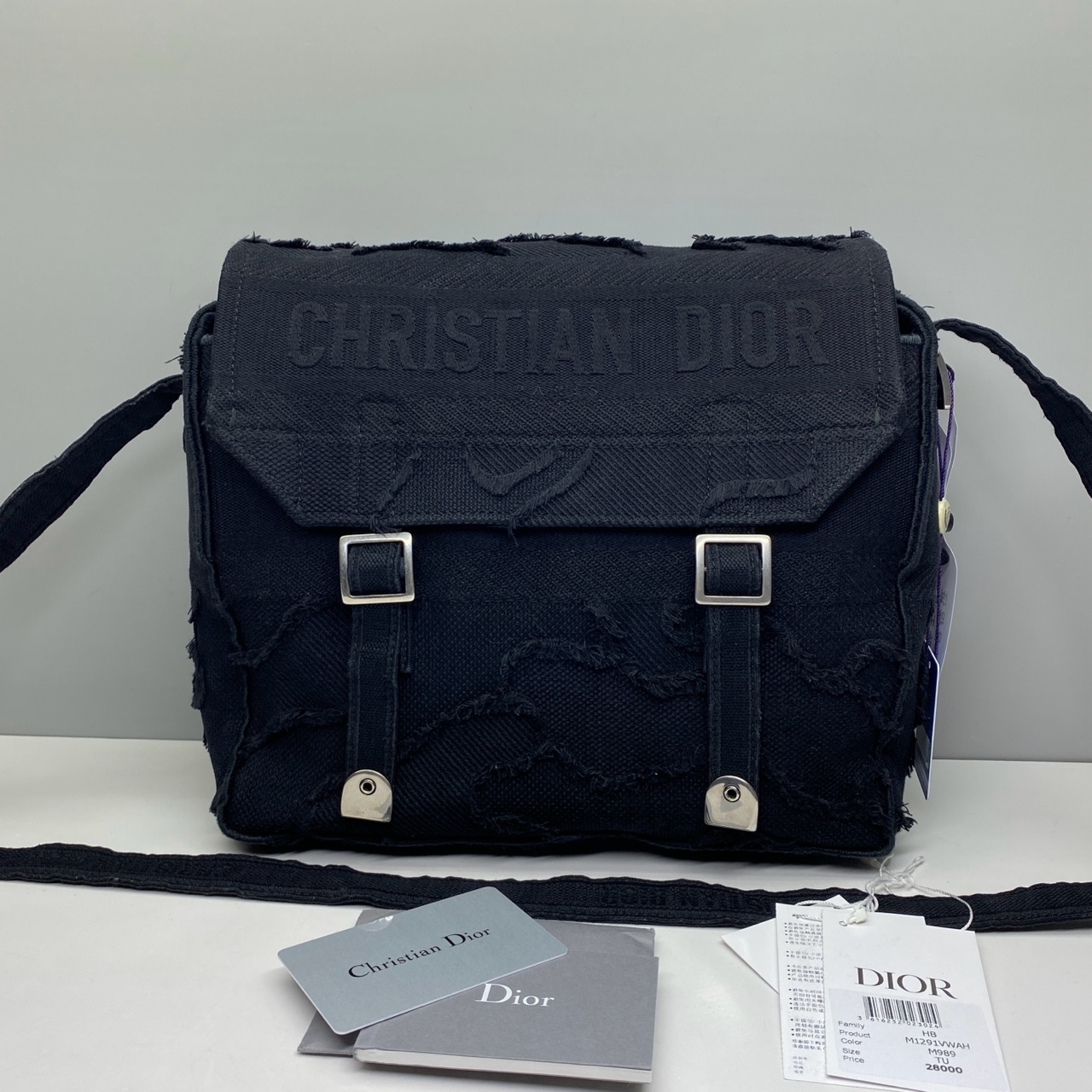 99新 DIOR/迪奥 98新Dior迪奥7934黑色刺绣老花CAMP斜挎邮差包 