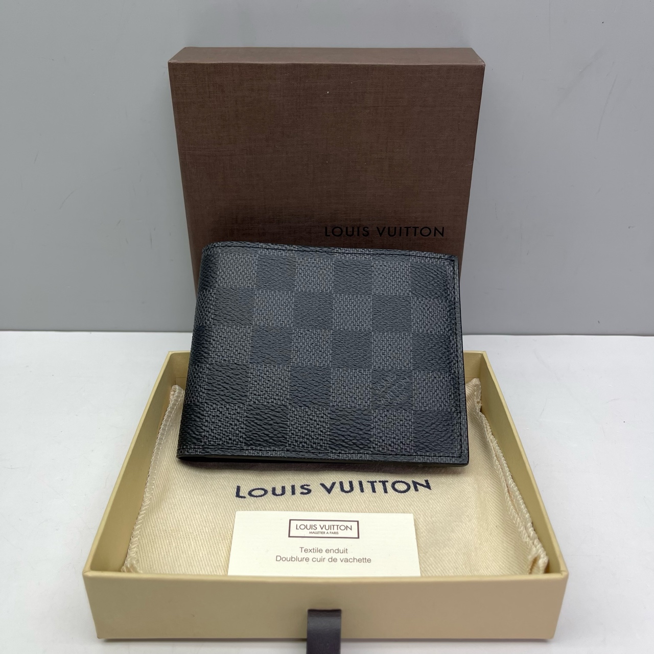 99新 LV 箱包/钱包 未使用LV 路易威登7402黑色棋盘格短钱夹钱包