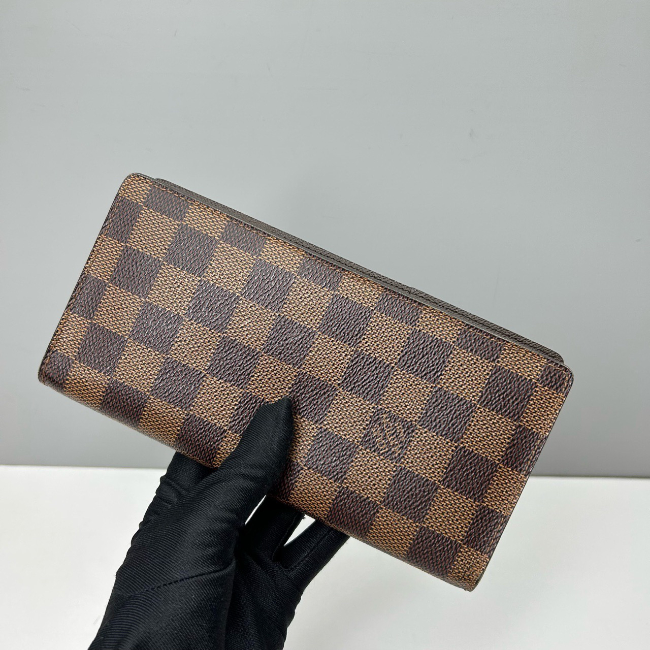 99新 LouisVuitton/路易威登 98新棕色棋盘格男士对折钱包5114