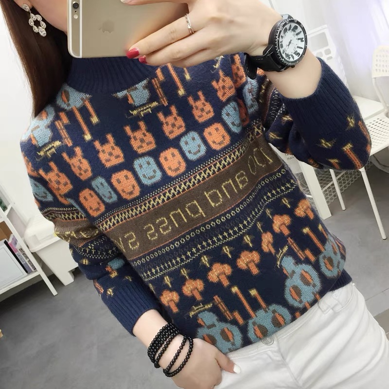 48【藏青蚂蚁机器人】2024针织衫毛衣女宽松冬季新款韩版百搭打底衫