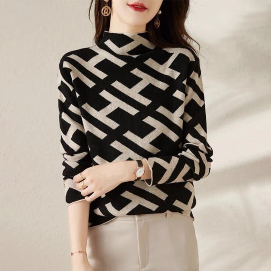 53【黑金H长袖】秋款法式双面H字母提花时尚气质针织衫长袖