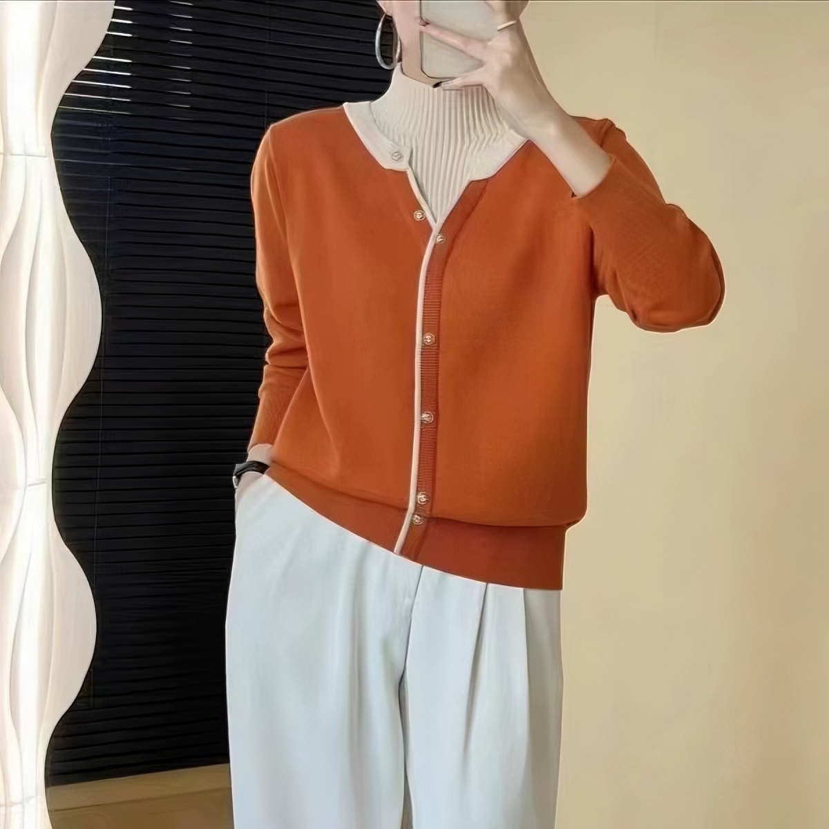 【爱马橙假两件】秋冬新款加厚加软重工双面提花针织衫毛衣