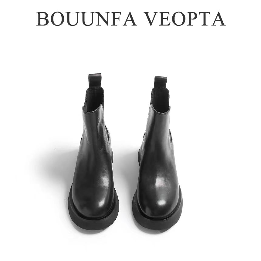 B.V（芯片）高版 女士皮靴百搭圆头短筒胎牛真皮简约时尚潮流切尔西