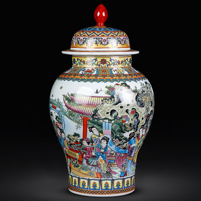 景德镇陶瓷器粉彩将军罐储物罐家居客厅电视柜装饰品摆件