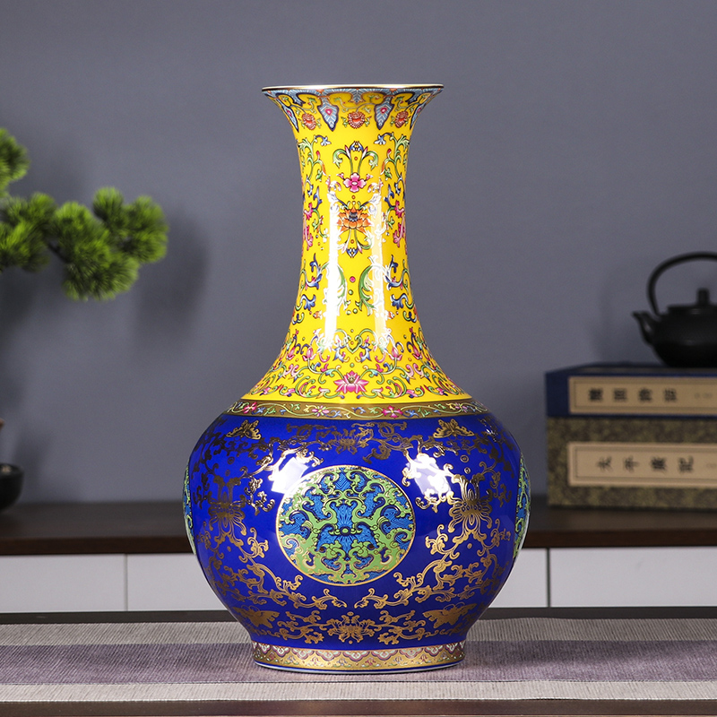景德镇陶瓷花瓶摆件金玉满堂掐丝景泰蓝珐琅彩双拼赏瓶