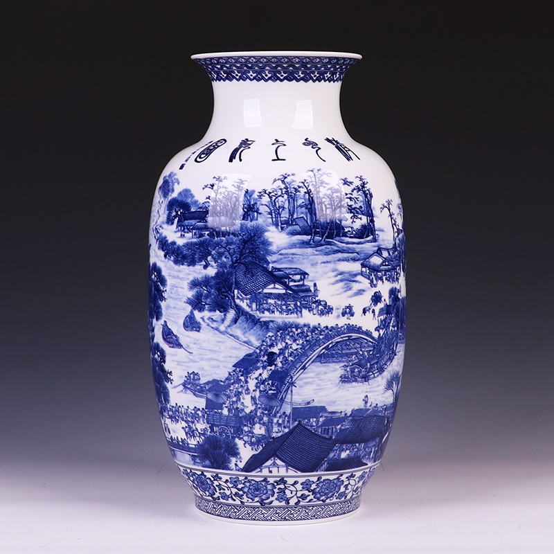 景德镇陶瓷花瓶新中式家居摆件宁长毅清明上河图高白釉中青花冬瓜